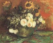 Vincent Van Gogh Bowl with Sunflowers,Roses and other Flowers (nn040 china oil painting artist